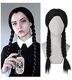 FVCENT 28' Long Straight Middle Part Heat Resistant Women Halloween Wednesday Addams Wig (Black) (Adult)