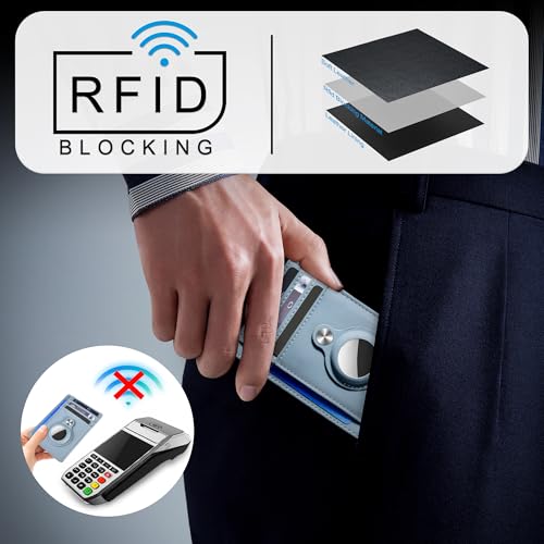 Image of Hawanik Slim Minimalist Front Pocket Wallet with Built-in Case Holder for AirTag, Blue Classic,