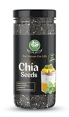 Go Vegan Raw Unroasted Chia Seeds with Omega 3 and Fiber for Weight Loss 700 Gram | Chia Seeds 700g (Jar Pack)