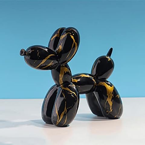 Resin Sculpture Balloon Dog Home Decor Balloon Dog Statue Room Cute Desktop Puppy Figurine Ornament Modern Animal Office Decoration(black gold) Cover