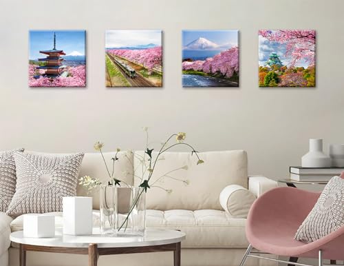 Djsylife Japanese Cherry Blossom Wall Art - Asian Nature Landscape Romantic Canvas Prints Japanese Mount Fuji Posters Spring Scenery Pictures Modern Artwork For Bedroom Living Room Home Decoration 12"X12"X4 thumb #1