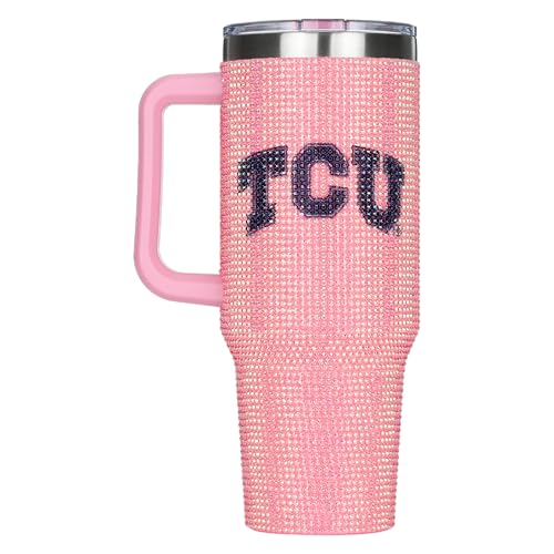 Image of The Memory Company NCAA Pink Bling 40oz Stainless Steel Water Tumbler, Double Wall Vacuum Insulated Game Day Bottle, Rhinestone Design with Handle Lid and Straw