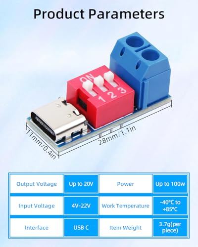 GELRHONR USB C PD Trigger Board Modul, PD/QC Decoy Board Schnellladung, Typ C auf 5 V/9 V/12 V/15 V/20 V mit Einstellbarer Spannung, für elektronische Tests, DIY (4er-Pack)