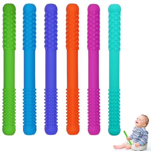 Hollow Teething Tubes Toys for Babies Girls Boys 6 Pack Silicone Baby Teether Toy Tube for Infants with Nursing Biting Chewing Chew Straws for Toddlers 6-12 Months (Style A)