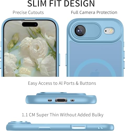 Image of Elzzi Magnetic for iPhone 17 Air Case, Upgraded [Full Camera Protection] [Compatible with Magsafe] [Translucent Matte] Shockproof Protective Phone Case for Men & Women - Mist Blue