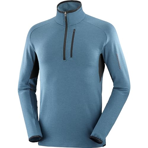 Image of Salomon Men's Half Zip Midlayer Jacket, Deep Dive/Deep Black, L