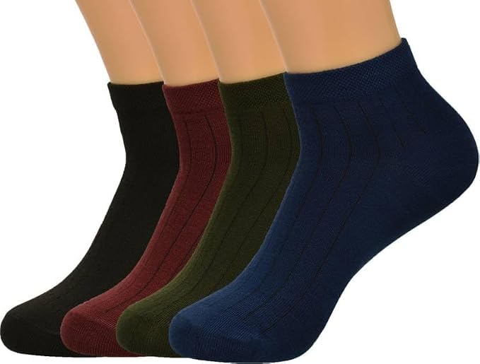 Men's High Ankle Cotton Spandex Socks Pack of 4, Multicolour Free Size, Breathable Casual Sports Gym Formal Everyday Comfort Stretch Soft Durable Anti-Odour Men's Socks-image-44