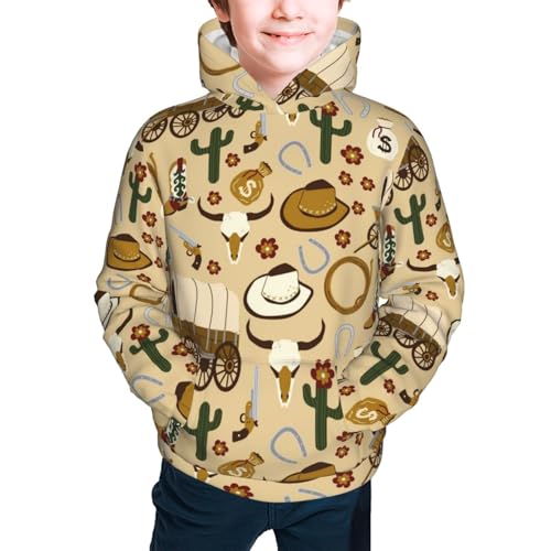 Wild West Cowboy Kid Hoodies Boys Sweatshirts Girls Pullover with Pocket3