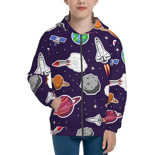 Rocket Satellite Kids Pullover Hoodies Boys Zip Up Sweatshirts Girls Athletic Clothes with Pocket3