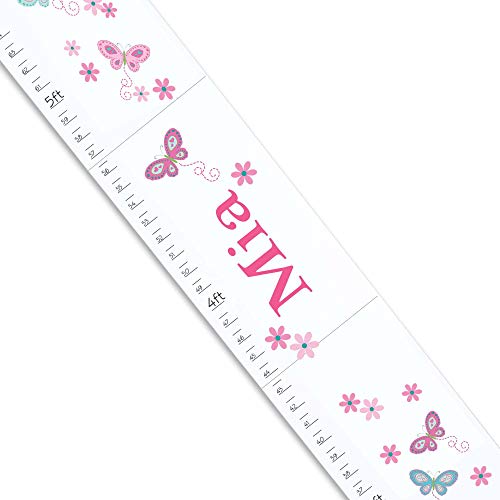 My Bambino Personalized White Growth Chart | Butterflies Pink Aqua
