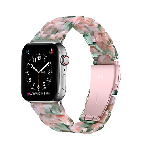 DKEnjoy Watch Band Compatible with Apple Watch Strap, Resin&Stainless Steel Watchband Replacement Accessory Wristband Bracelet for iWatch Series 6,5,4,3,2,1 38mm 40mm 42mm 44mm (38/40mm, F)
