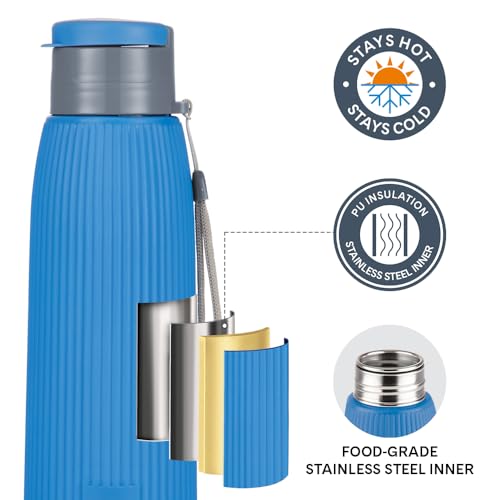 Image of Larah by Borosil 700 ml Lava Blue Stainless Steel Water Bottle | Made in India Pu Insulated Thermoware | Leakproof, BPA Free| Bottle for Office, School, College & Gym, Daily Use | 1 Year Warranty