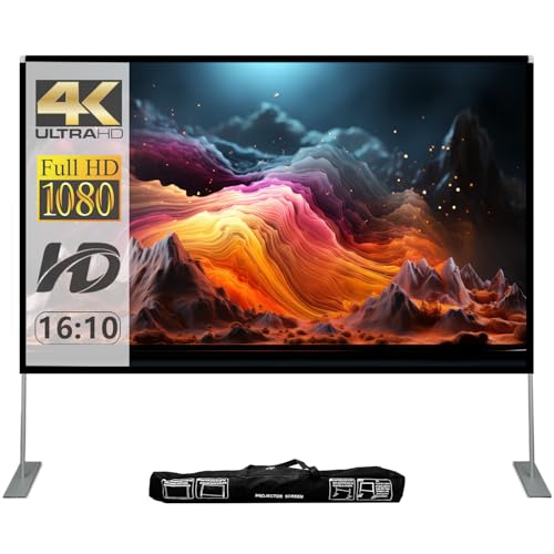 Image of 100 Inch Projector Screen and Stand: Portable Projector Screen 4K HD with Carry Bag for Outdoor Indoor Home Theater Backyard Cinema Travel