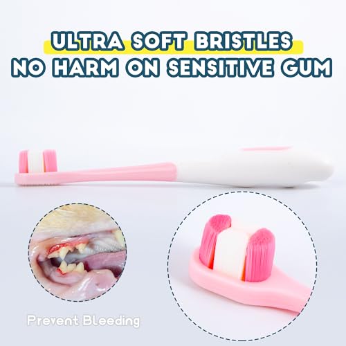 Image of Small Dog Toothbrush, Puppy & Cat Tooth Brushing Kit, Ultra Soft & Head Teeth Brush for Kitten & Tiny to Medium Pet, Doggy Toothbrushes Deep Dental Clean, 2 PCS, Pink