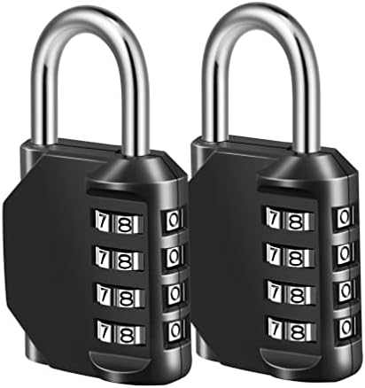 Combination Lock, 4 Digit Combination Padlock for School Gym Sports Locker, Fence, Toolbox, Case, Hasp Cabinet Storage (2 Pack, Black)