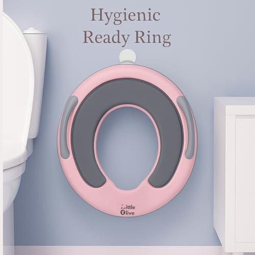 Image of Little Olive Baby Potty Seat with Backrest and Splash Guard | Soft Cushioned Toilet Trainer for Kids | Ergonomic Training Potty Chair for Toddlers | Pink