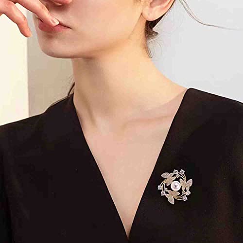 Image of Crystal Pearl Flower Brooches Pins Fashion Beautiful Created Rhinestone Floral Brooch Good Idea for Party Dance Wedding Banquet for Elegant Women Girl