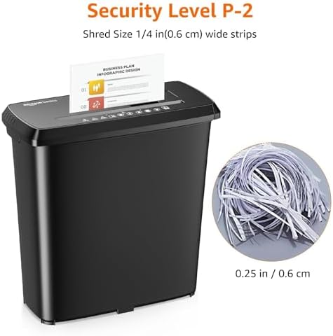 Amazon Basics Paper Shredder for Home and Office, 8-Sheet Strip Cut, CD/ Credit Card Shredder, 3.4 Gallon Wastebasket , Black - 1