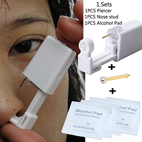 Nose Piercing Kit Nose Piercing Gun Disposable Safe Sterile Piercing Unit For Self Nose Studs Gold Color Piercing Gun Kit Tool Body Jewelry 1 Units (2Mm White Cz-G201#) #TOP5