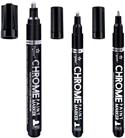 3Pcs Silver Liquid Mirror Chrome Markers, Permanent Reflective Mirror Liquid Chrome Paint Pens Set, High Gloss Art Car DIY Model Repair Markers Set for Plastic Metal Glass Ceramic - 0.7mm,1mm & 3mm