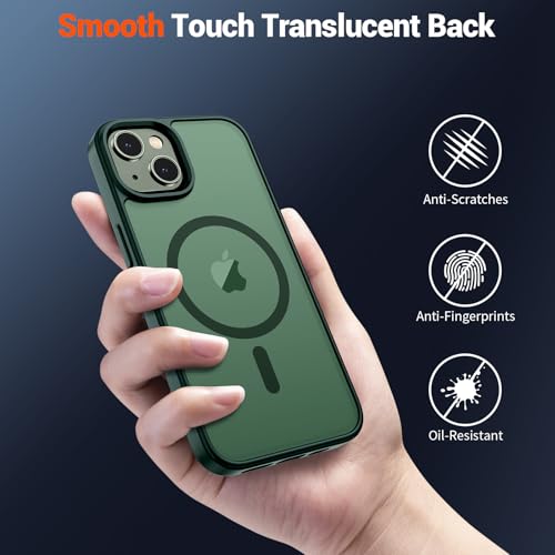 Image of SUPFINE Magnetic for iPhone 14 Case & iPhone 13 Case (Compatible with MagSafe)(Military Grade Drop Protection) Slim Translucent Matte Shockproof Phone Cover,Forest Green