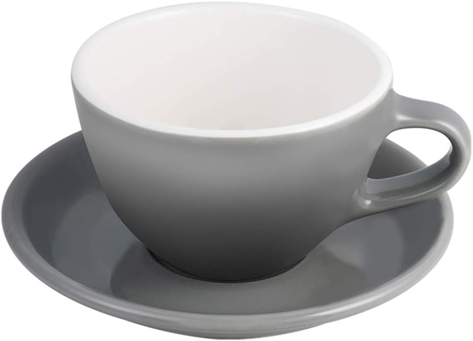 watchget cafe Latte Art Cup and Saucer, Americano Cup and Saucer Cappuccino Barista 9.5 Ounce for Coffee, Latte, Cafe Mocha, dark grey colour
