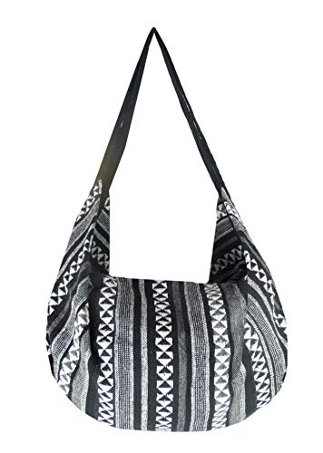 Aztec Large Crossbody Bags for Women - Thai Cotton Hippie Hobo Sling Shoulder Bag - Convertible Yoga Backpack (Midnight Cherokee)