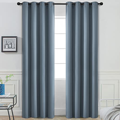 Yakamok Blackout Curtains Room Darkening Thermal Insulated Window Panels,Solid Grommet Top Drapes for Bedroom/Living Room(52Wx90L, Stone Blue, 2 Panels)