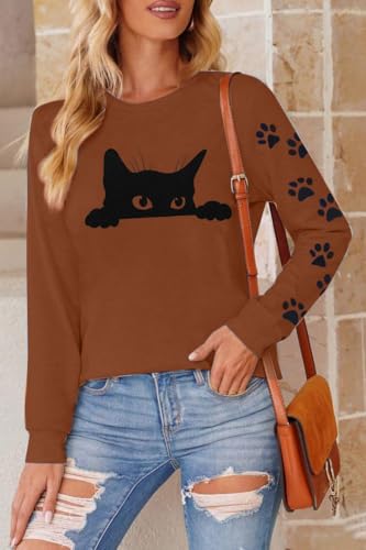 Image of JINTING Cat Shirts for Women - Loose Fit Lightweight Long Sleeve Graphic Autumn Outfits Printed Blouse Casual Tops