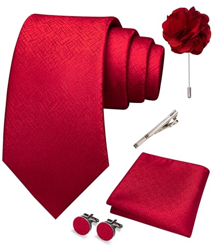 Image of JEMYGINS Mens Tie and Pocket Square,Lapel Pin,Cufflinks,Tie Clip Sets with Gift Box 5PCS