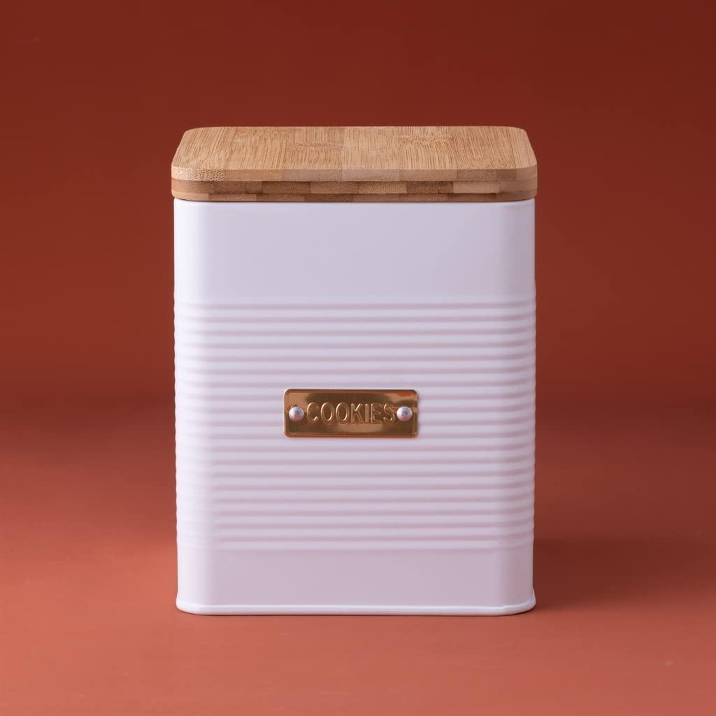 Typhoon Otto Square Canister | White with Wooden Lid - (2.8-Quart Square Cookie Jar)