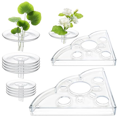 12PCS Creative Floating Floral Arrangement Holder Floating Flower Display Stand Include 2 Fish Tank Shelf DIY Clear Acrylic Flower Bowl Stem Holder for Small Single Flower Water Plants/Fish Tank Float