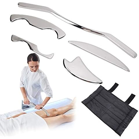 Juego de herramientas de masaje de raspado Gua Sha de acero inoxidable, 5 piezas Cover