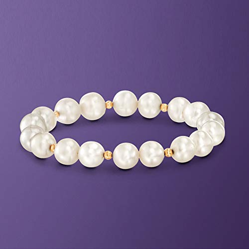 Ross-Simons 9-10mm Cultured Pearl Stretch Bracelet With 14kt Yellow Gold3