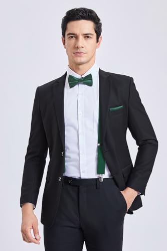 Image of HISDERN Bow Tie and Suspenders for Men Elastic X-Back Suspender and Bowtie Set Adjustable Braces for Wedding Tuxedo