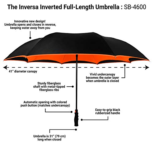 Strombergbrand Inversa Umbrella (Reversible Umbrella), Double Layer Large Windproof, Waterproof & Lightweight Inverted Umbrella For Women And Men, Self Standing Umbrella Reverse Close - Orange #TOP3