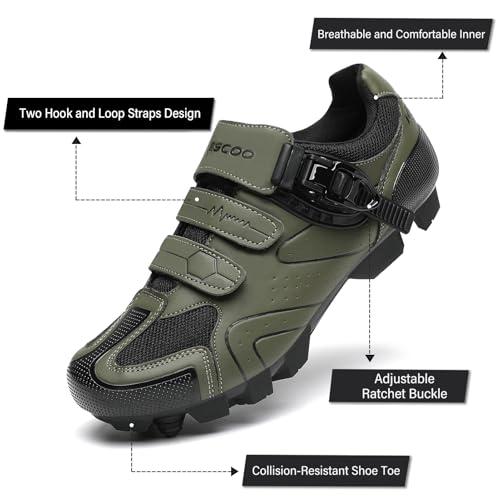 Image of KESCOO Mens Mountain Bike Shoes with 2-Bolts SPD Cleats Included, Cycling Shoes with Quick Ratchet Buckle Indoor Outdoor Riding Biking