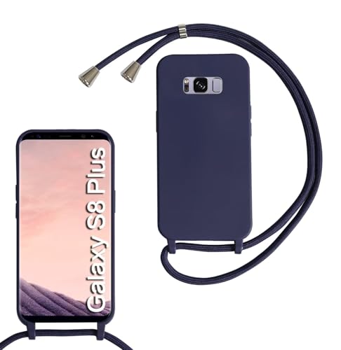 MBSLFY Funda con Cuerda para Samsung Galaxy S8 Plus Carcasa Ultrafina Protectora Silicona Suave TPU con Ajustable Collar Correa de Cuello Cordón Antigolpes Funda para Case, Azul Oscuro