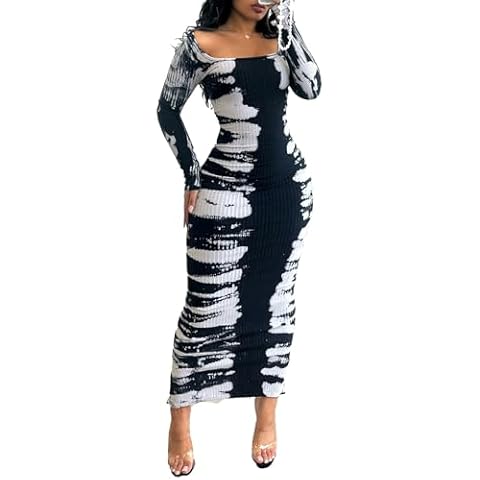 HQQYOO Women Long Sleeve Tie Dye Maxi Dress Cover