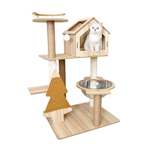 Arbre à chat grand format avec griffoir intégré et cabane confortable pour le jeu
