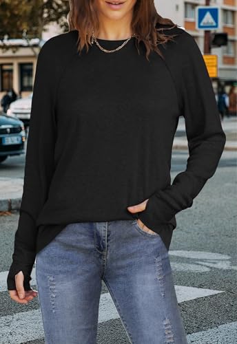 Womens Tunic Tops to Wear with Leggings Long Sleeve Thumb Hole Shirts Crew Neck Curved Hem4