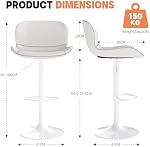Youhauchair Bar Stools Set of 2, PU Leather Counter Height Barstools with Back, Height Adjustable Swivel Bar Chairs, Modern Armless Kitchen Island Stool, White