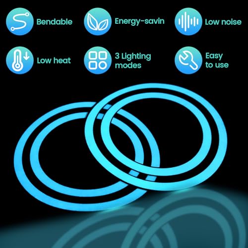 Image of EL Panel Light, Glowing LED Eyes Electroluminescent El Sheet Panel Light DIY Cuttable Round Ring EL Sheet Cosplay Mask Eyes Decoration with Battery Box (Ice Blue)
