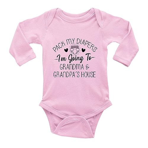 Image of Yeavomeny Pack My Diaper Bag I'm Going to Grandma's House Baby Rompers Bodysuit Infant Long Sleeve Playsuit C-Pink
