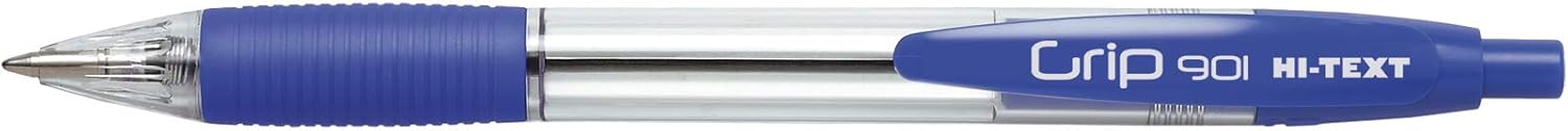 Hi-Text 901 Grip Pack of 12 Retractable Pens Medium Tip 1 mm Blue