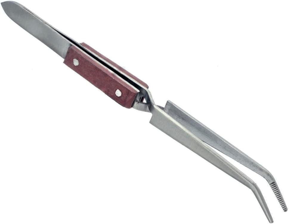 SE Cross Lock Soldering Tweezers with Fiber Grip - Precision Pick-Up Tool - Easy Grip Tweezers - 45-Degree Angle - 509TW