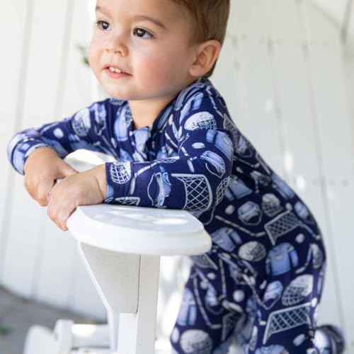 Blue Bamboo Zippered Footie, 2-Way Zip, Sustainable Footie Pajamas, Long Sleeve, Washable, Jumper Design (Hockey, 0-3 Months)3