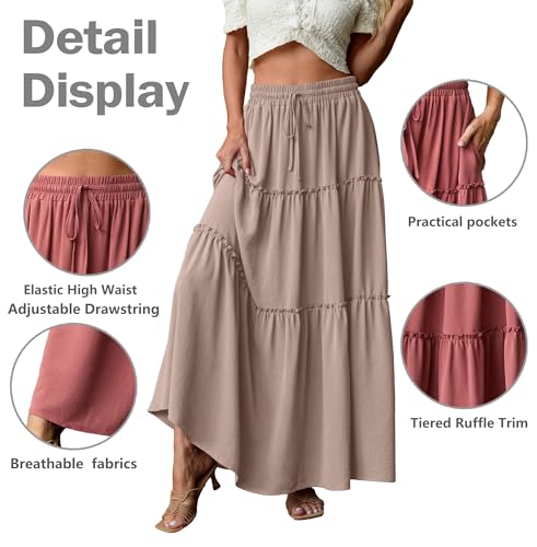 Image of Lepunuo Womens Casual Boho High Waisted Flowy Maxi Skirts Tiered Floral Long Skirts with Pockets for Summer Beach Vacation