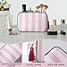 EMBRUNIOICE Stripe Makeup Bag Travel Cosmetic Bag Organizer Tassel Toiletry Bag Large Canvas Zipper Pouch and Mahjong Tile Bag (White with Pink)
