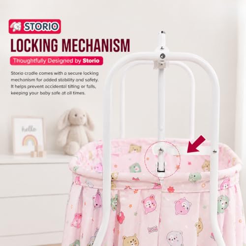 Image of Storio Cozy Euro Cradle for New Born Baby | Baby Jhula, Palna & Swing Cradle for 0 to 3 Years | Thottil /Uyyala for Newborn | Swing Jhula for 0-2 Years Kids - Pink